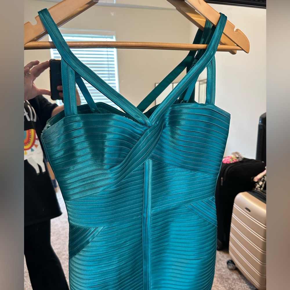 BCBGMaxAzria Teal Bandage Mini Dress - Picture 9 of 10